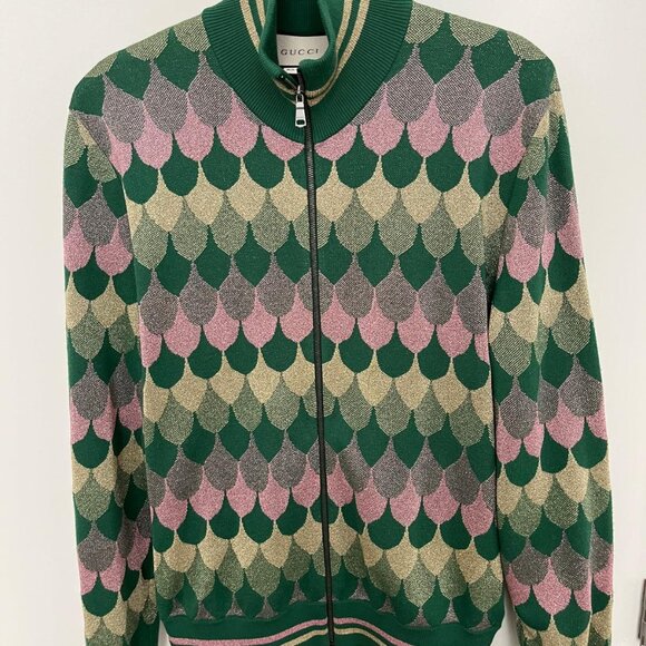 Men Gucci Green knit zip-up Jacket - Picture 2 of 5